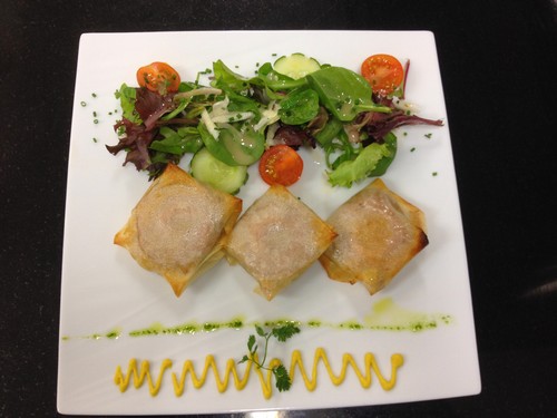 croustillant d'andouille , vinaigrette au cidre